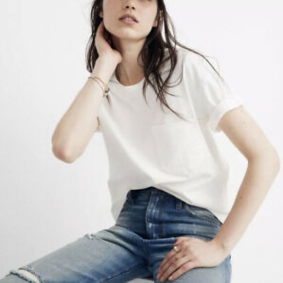 Madewell Tops - Madewell Ivory Easy Crop Pocket Tee 3X